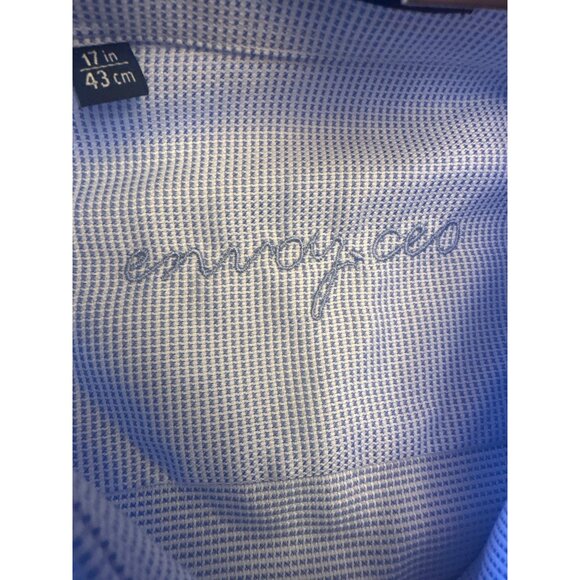 Envoy Mens Classic Fit Dress Shirt 17" Collar Long Sleeve Checkered Blue - Picture 4 of 6